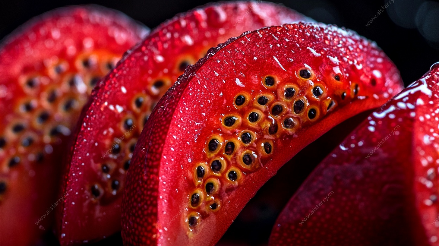 多汁红心火龙果切片特写