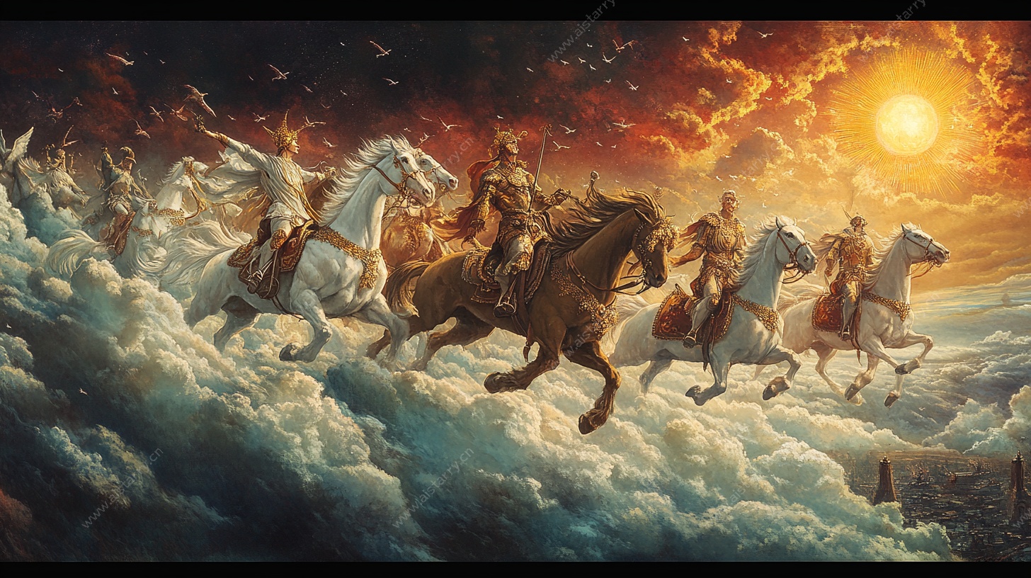 云端骑马勇士奇幻图景