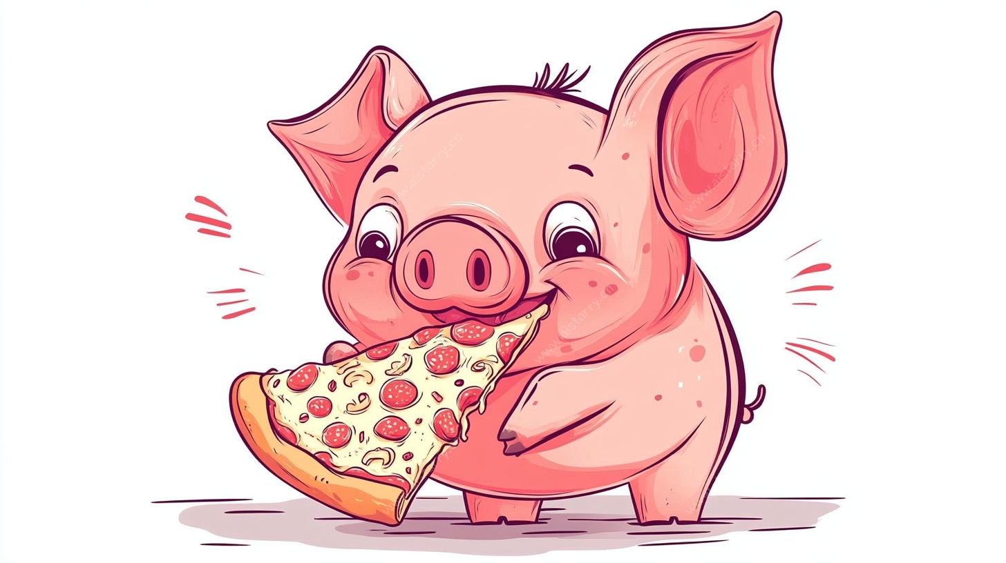 吃披萨的可爱小猪