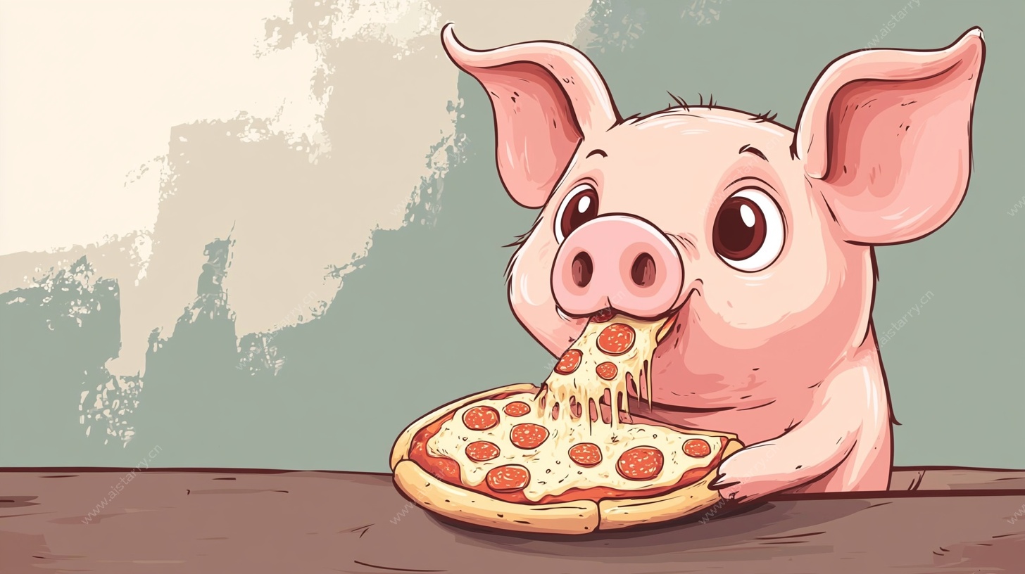 吃披萨的可爱小猪