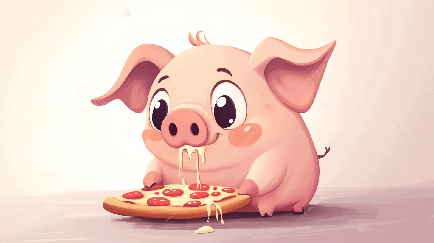 吃披萨的可爱小猪