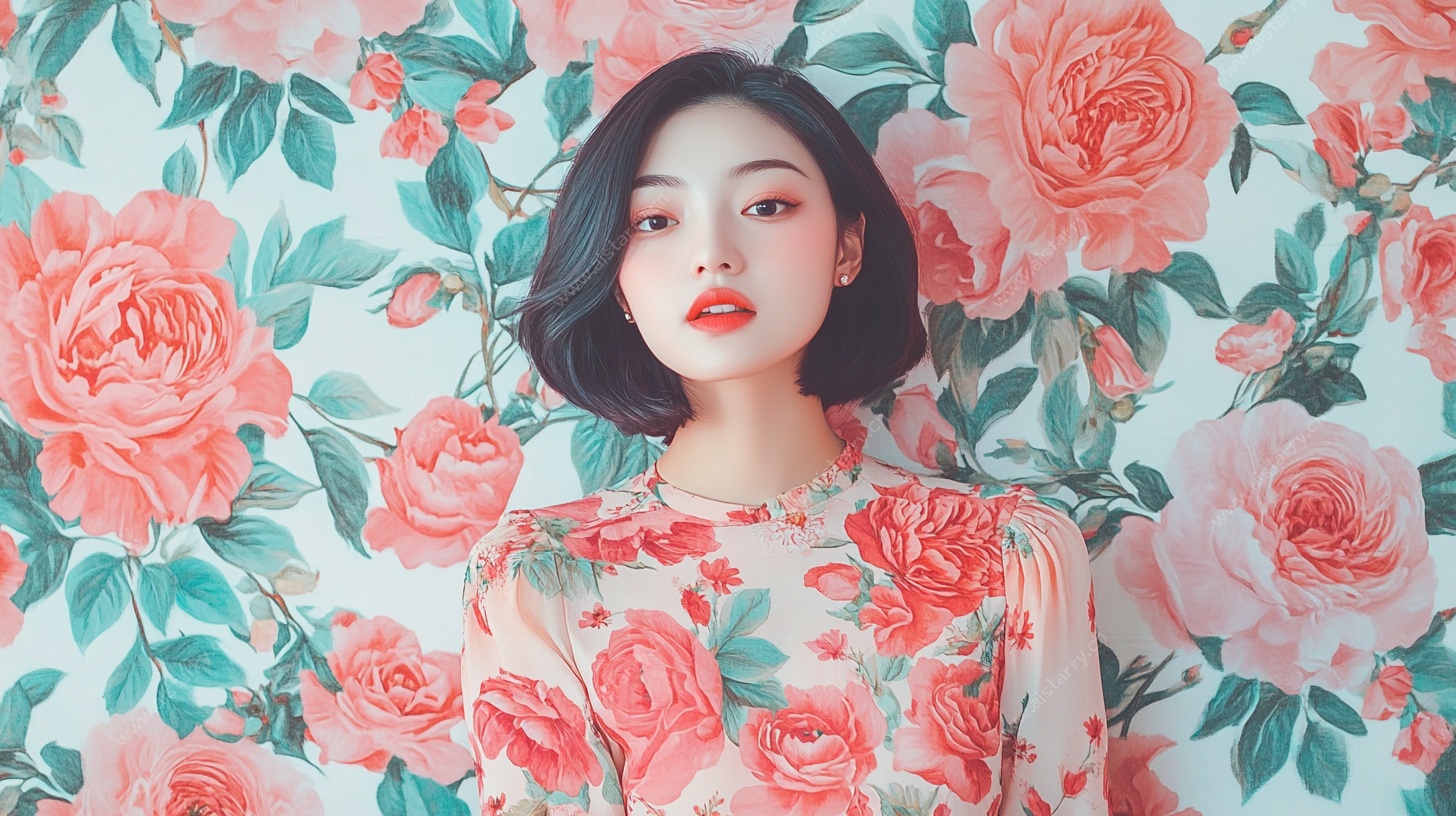 花墙前的时尚女性