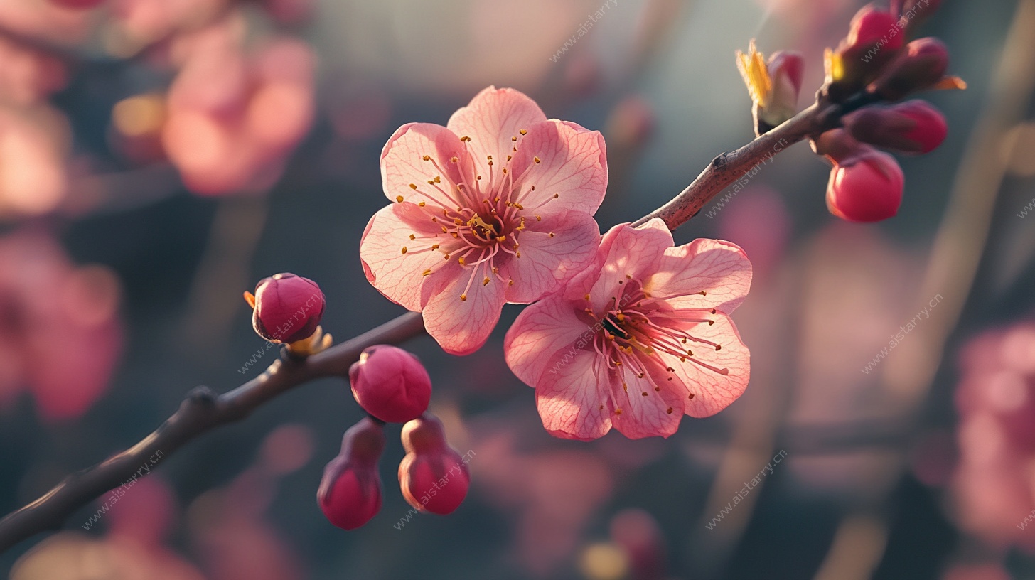 春日绽放的娇艳桃花