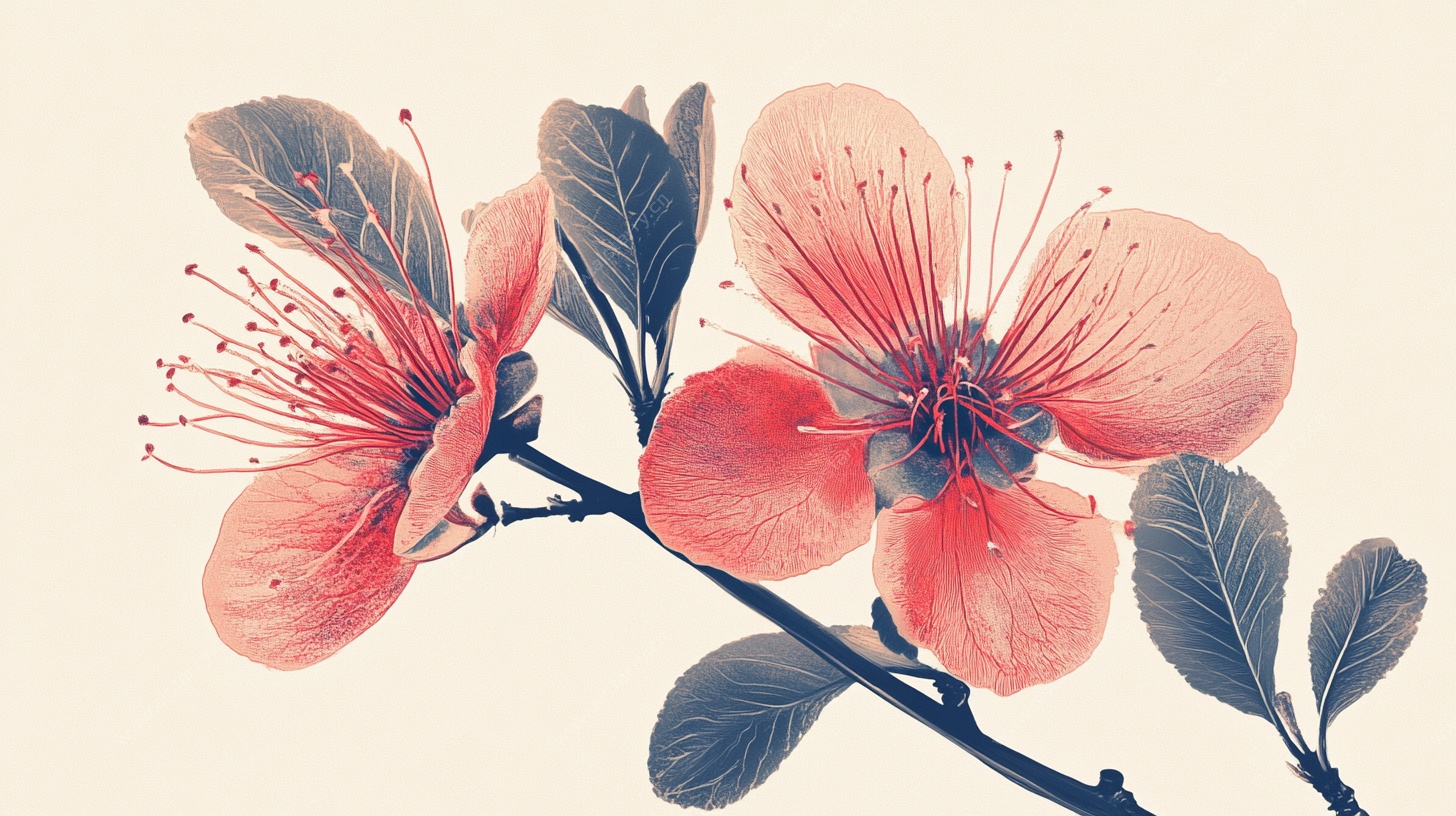 复古风盛开桃花插画