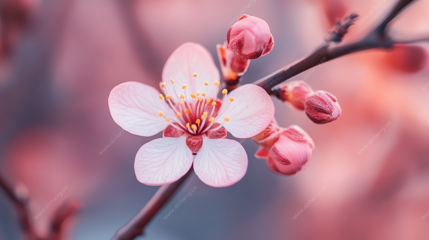 单枝绽放的娇艳粉色花朵