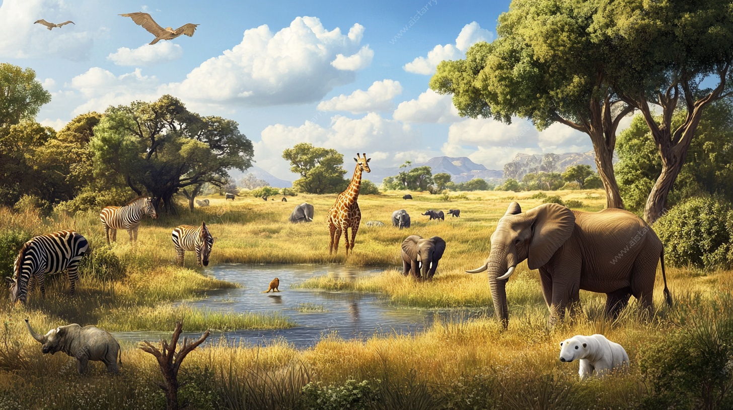 非洲草原动物和谐共生图景