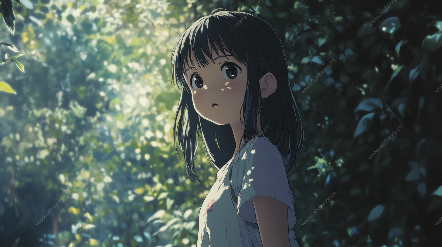 森林中的动漫少女