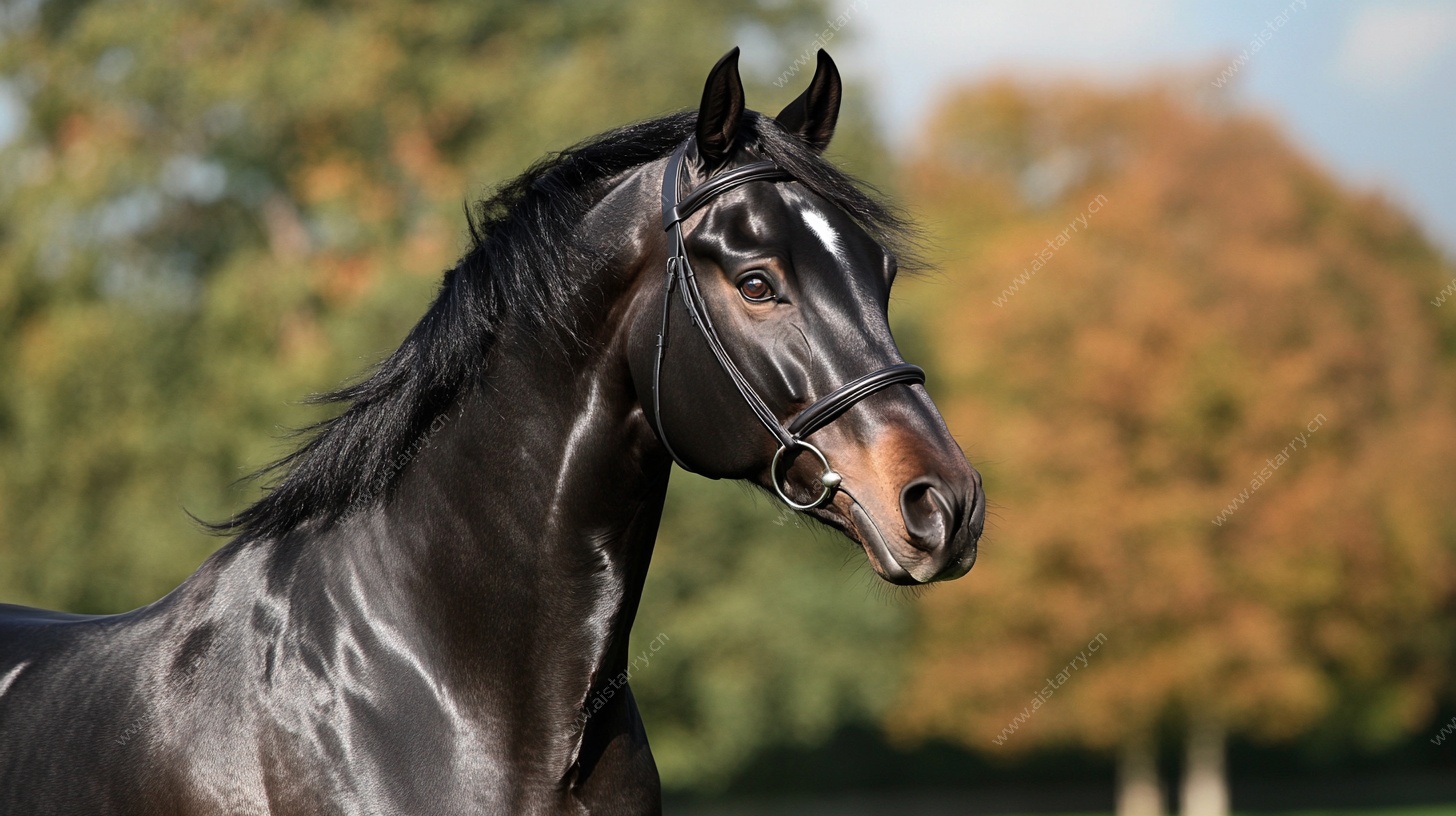 黑色骏马秋日优雅侧影