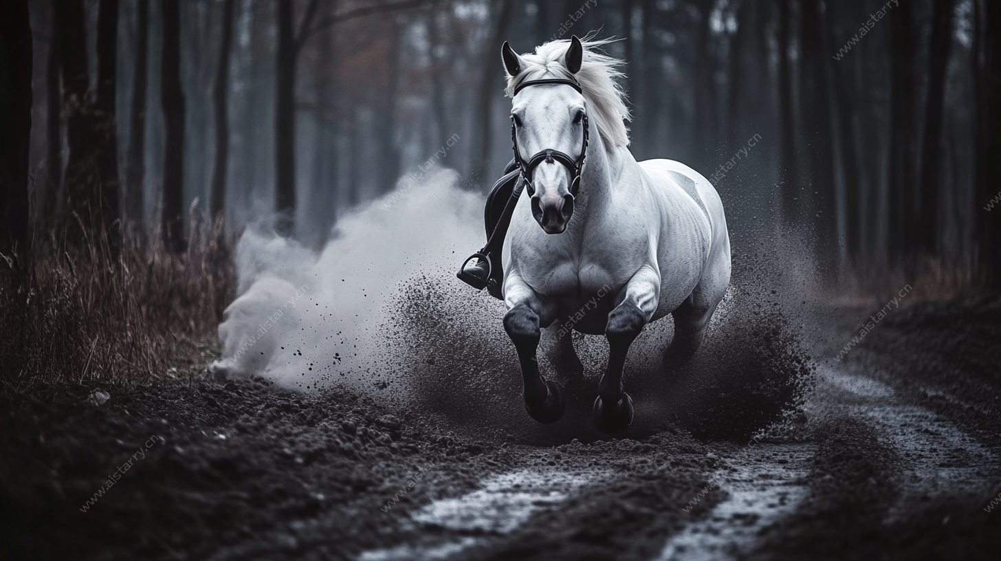 林间奔腾的白马