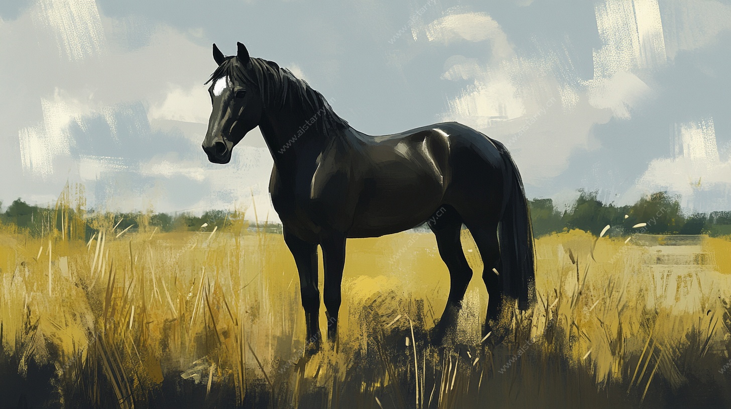 旷野中的黑色骏马