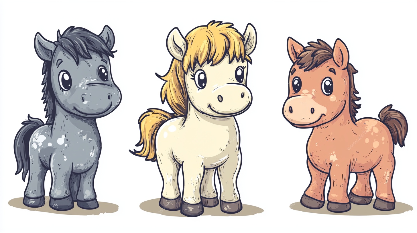 三只可爱小马插画