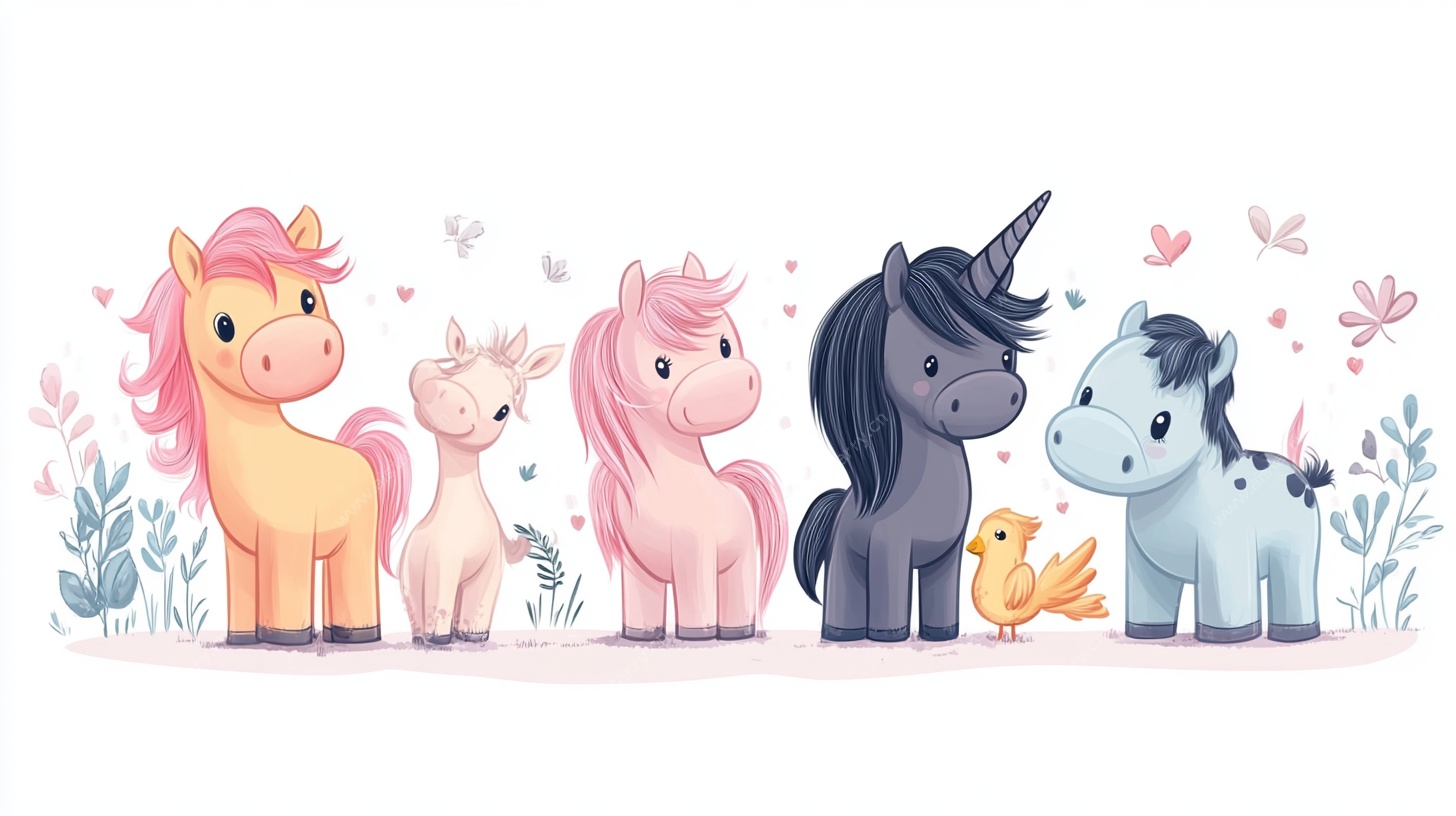 可爱独角兽家族插画