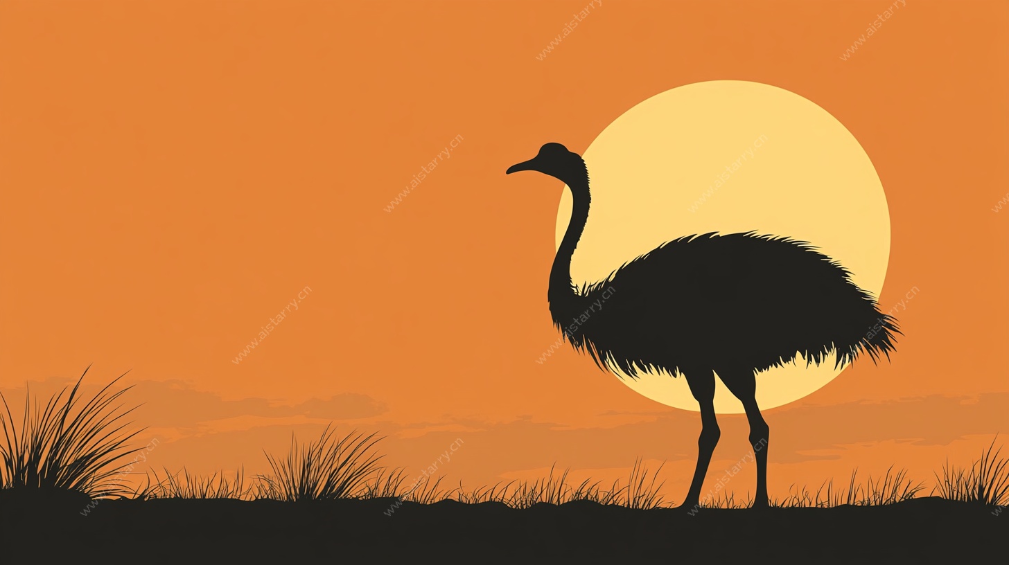 夕阳下的鸵鸟剪影