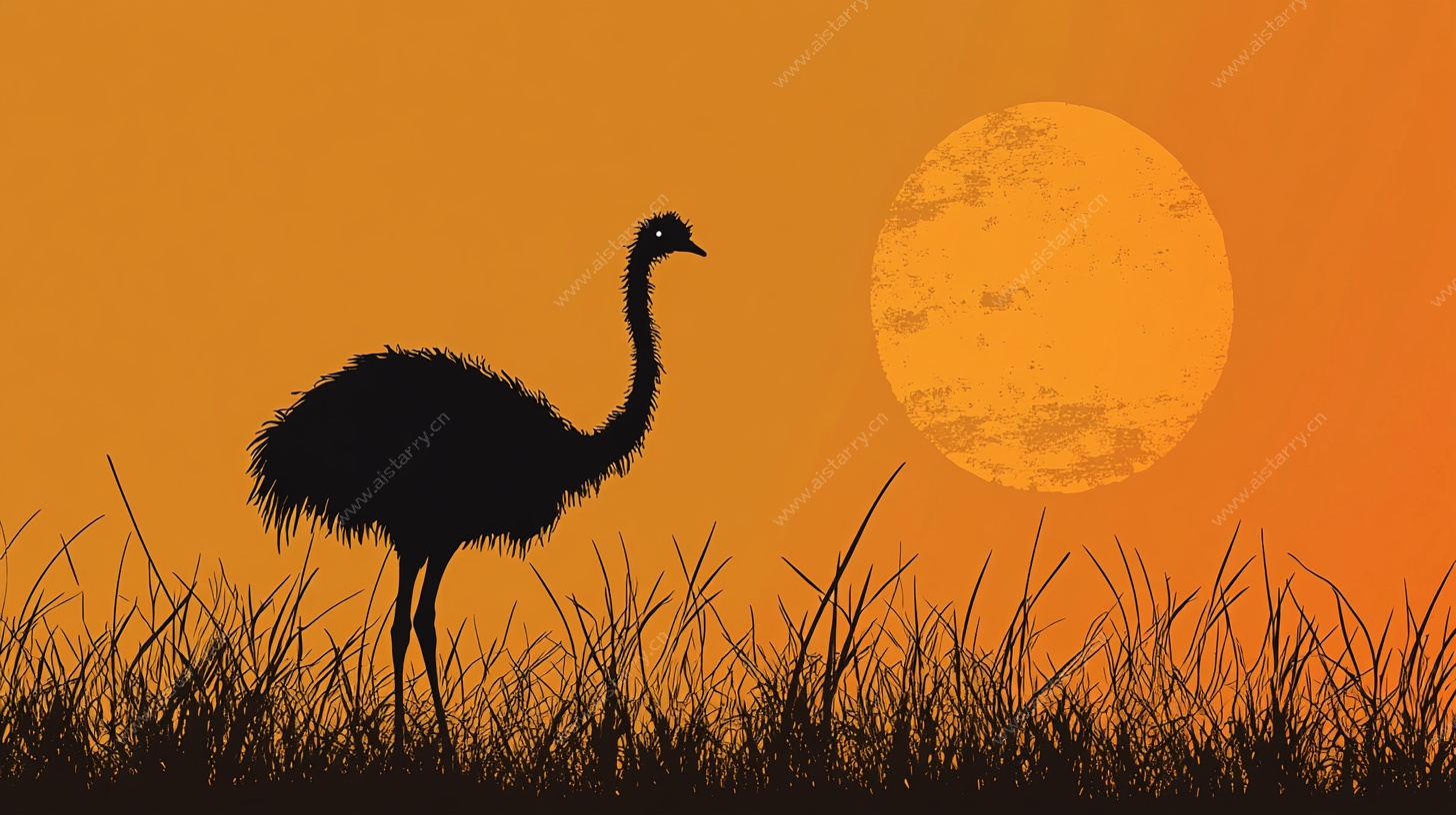 夕阳下的鸵鸟剪影