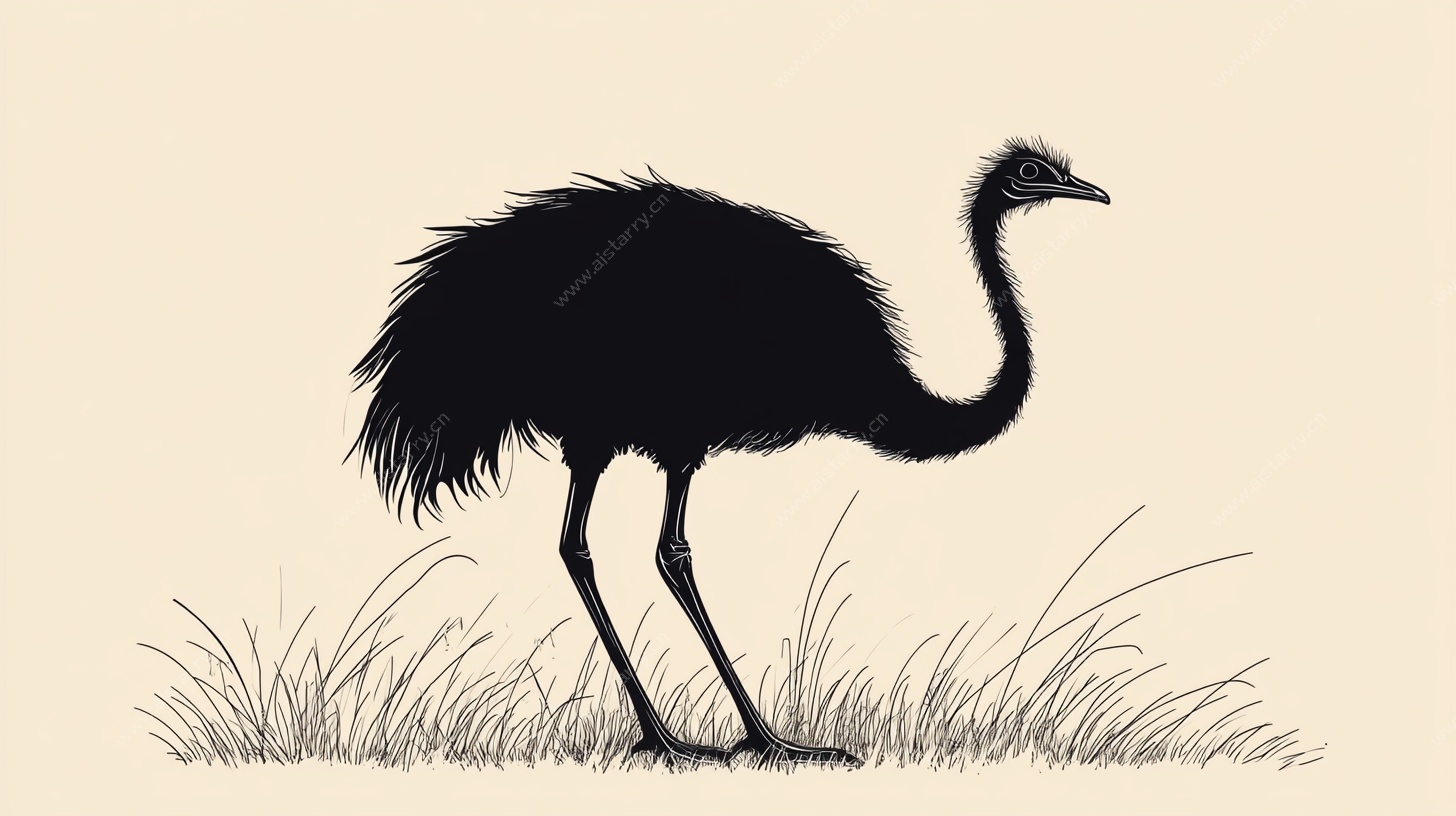 站立的鸵鸟插画