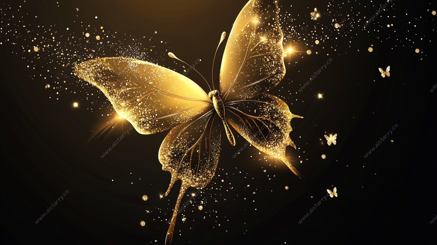 梦幻金色蝴蝶飞舞画面