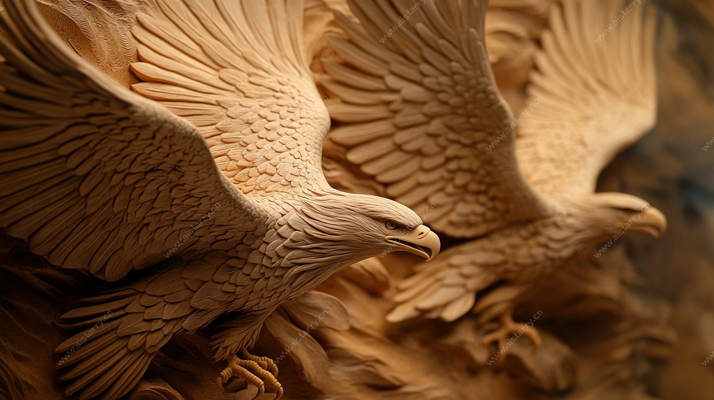 木雕双鹰展翅图