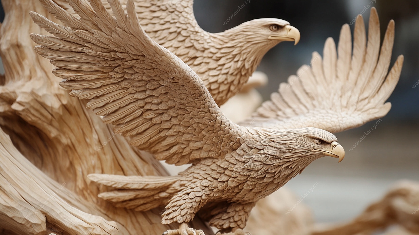 木雕雄鹰展翅摆件