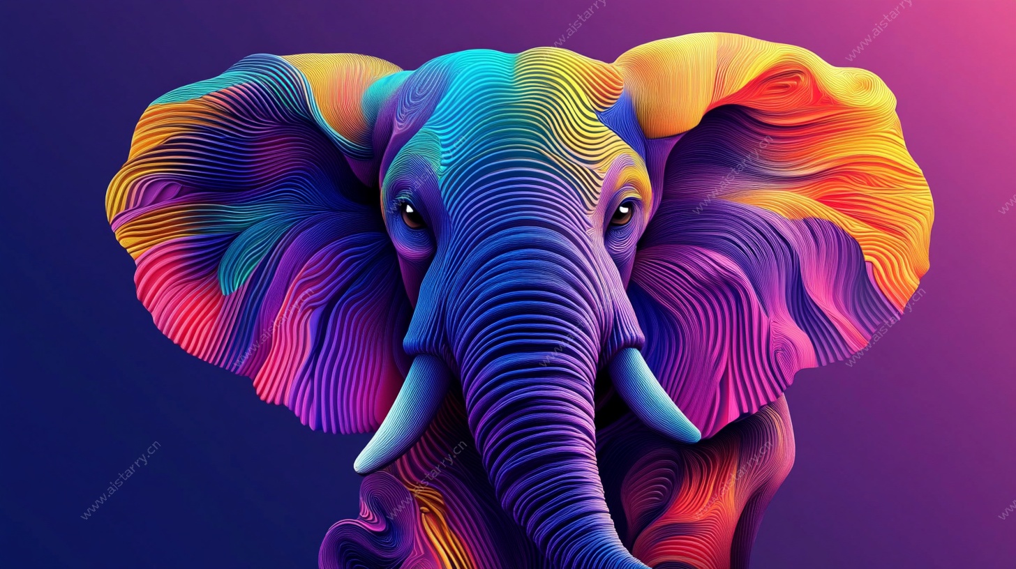 五彩斑斓大象插画