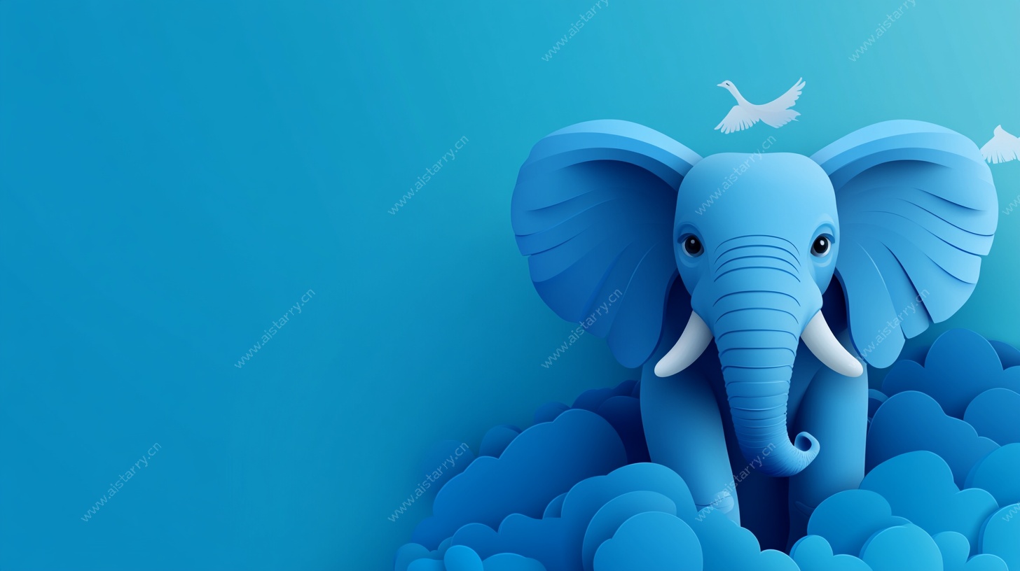 蓝色云端大象创意插画