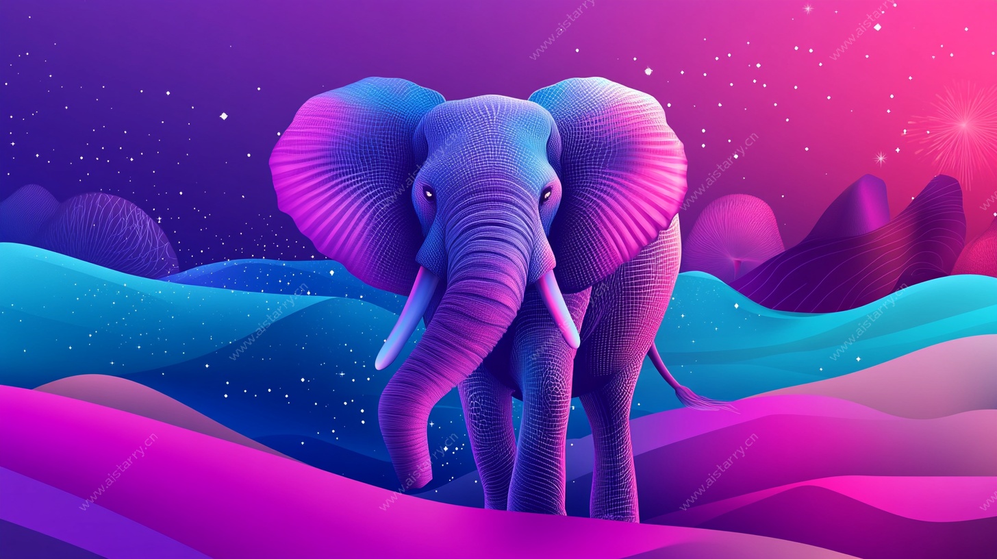 梦幻星空下的彩色大象