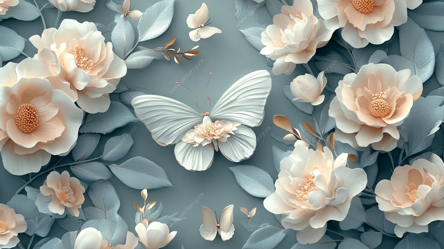 纸艺花卉与蝴蝶装饰图