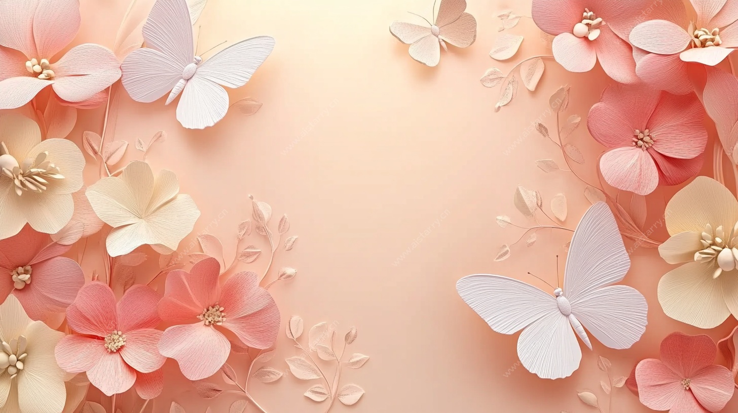 梦幻纸艺花卉蝴蝶背景图