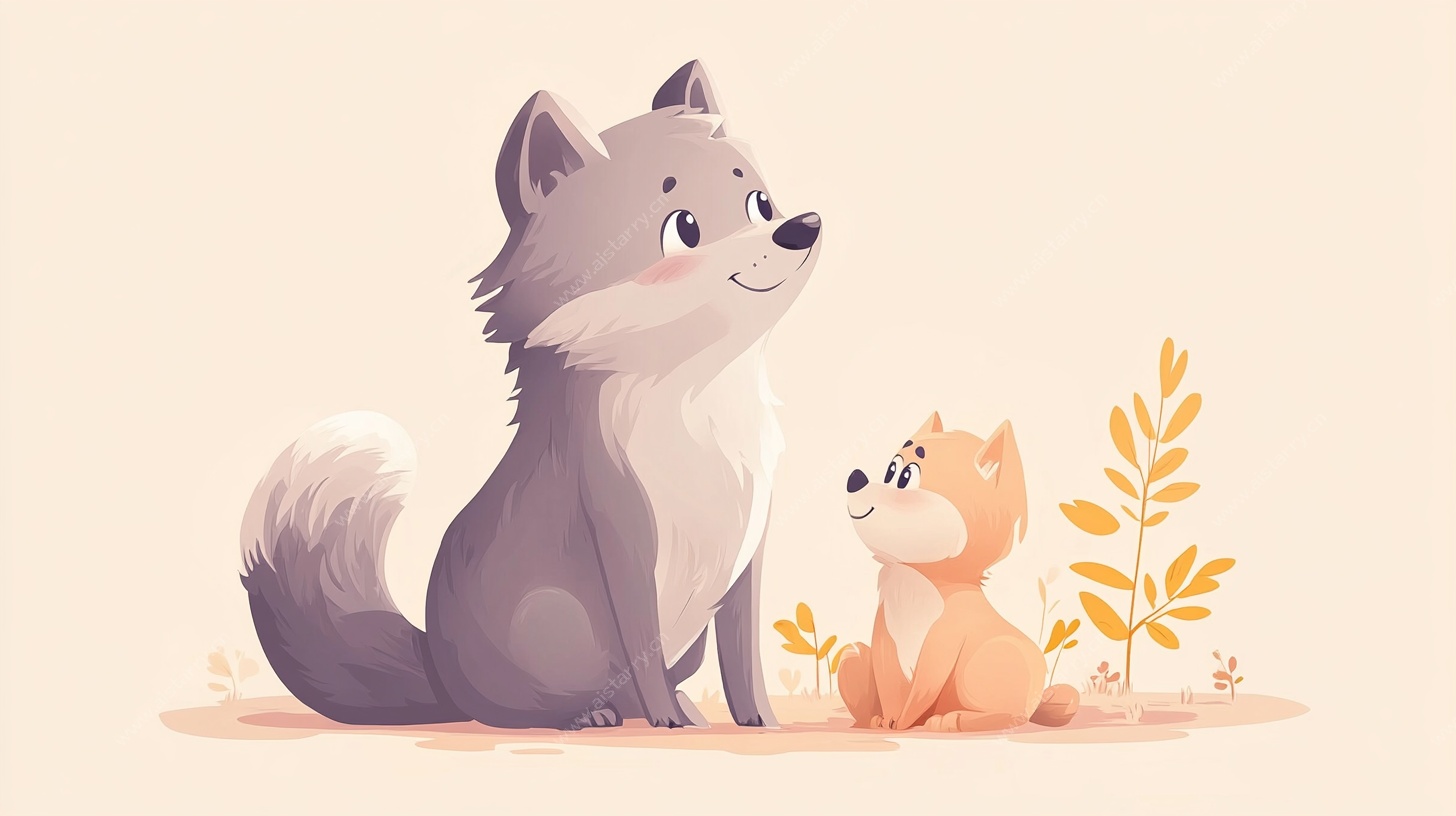 温馨狼崽母子插画