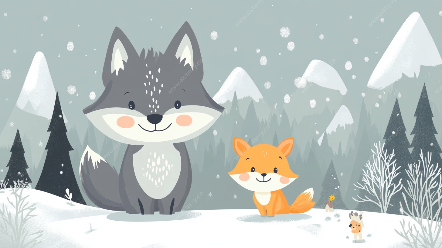 冬日森林里的狐狸一家