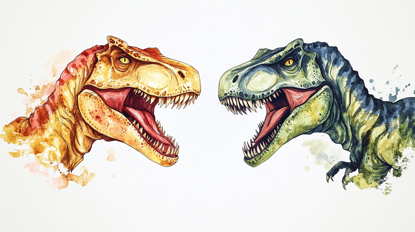 水彩风格对峙的两只恐龙