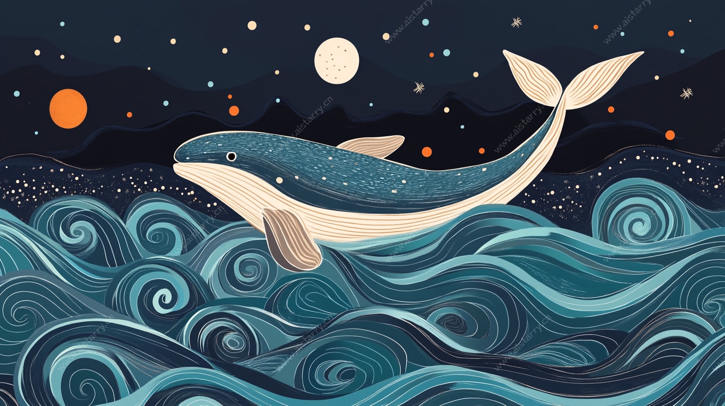 月夜下的遨游鲸鱼