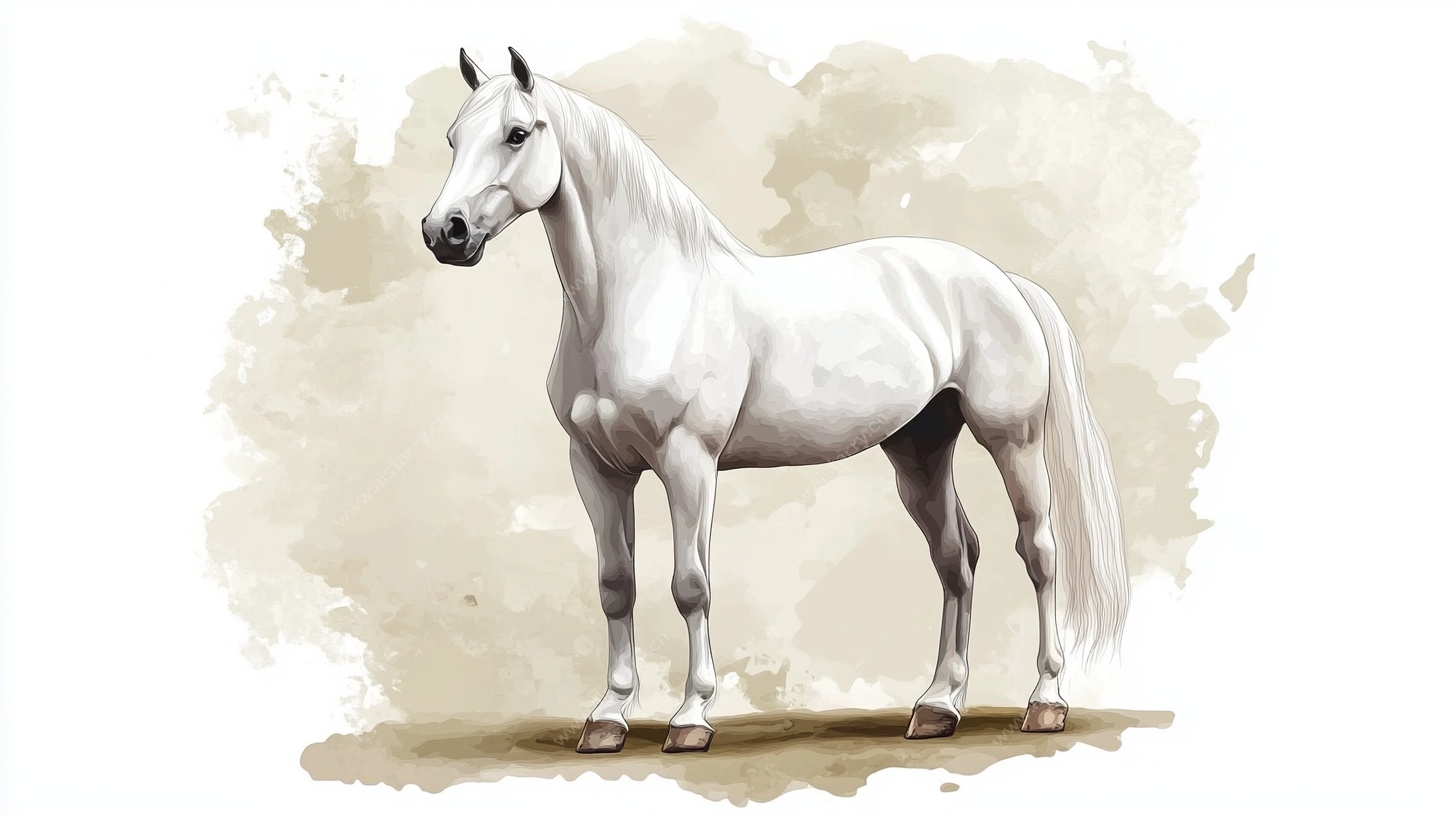 优雅白马水彩风插画