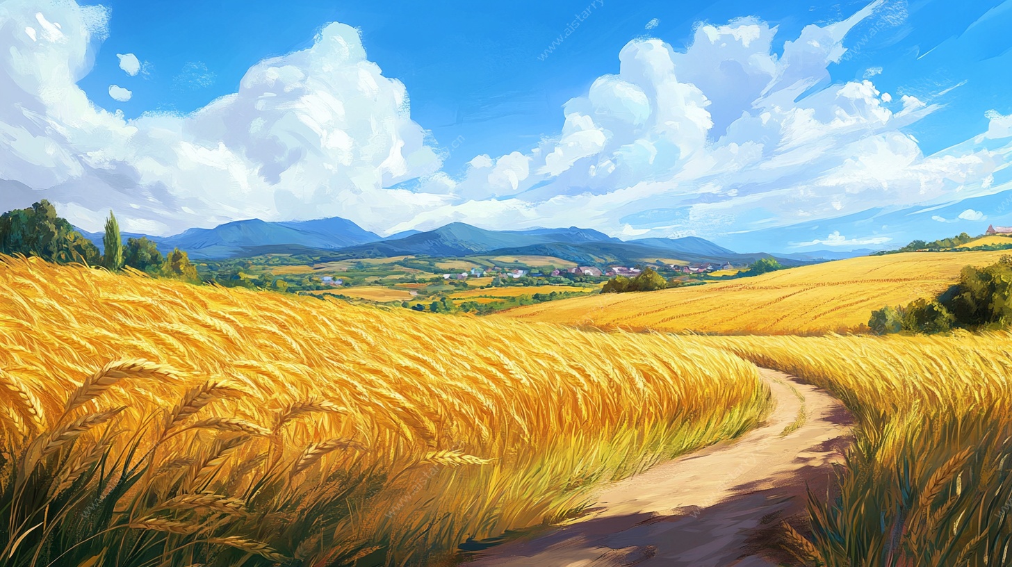 金色麦田中的乡间小路