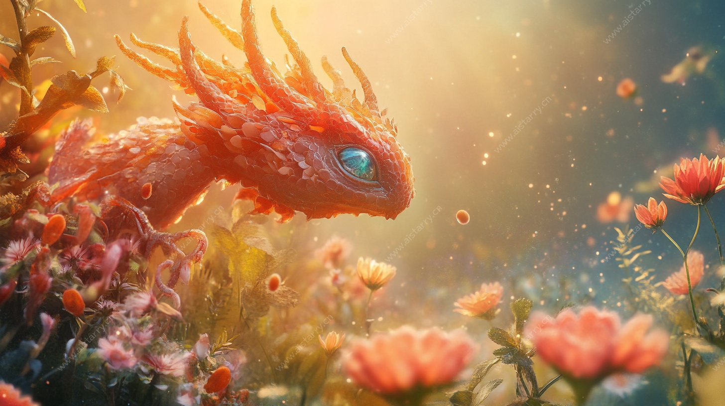 梦幻花丛中的奇幻小龙