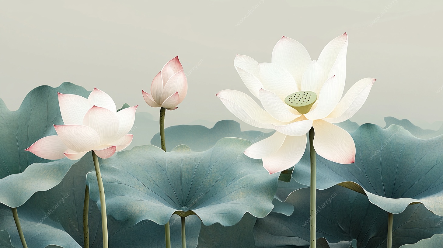 水墨风荷花绽放图