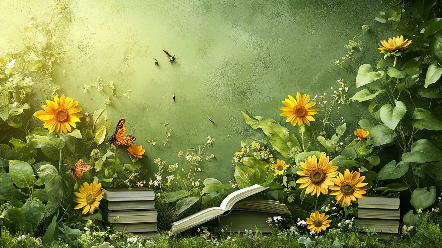 阳光下的书与向日葵风景