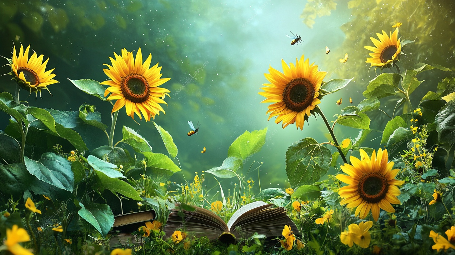 阳光下的向日葵与魔法书