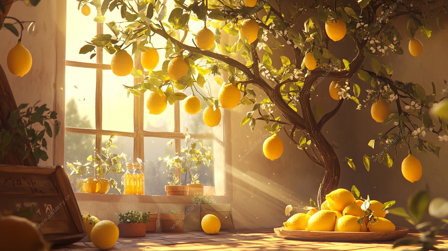 室内柠檬树静物温馨场景