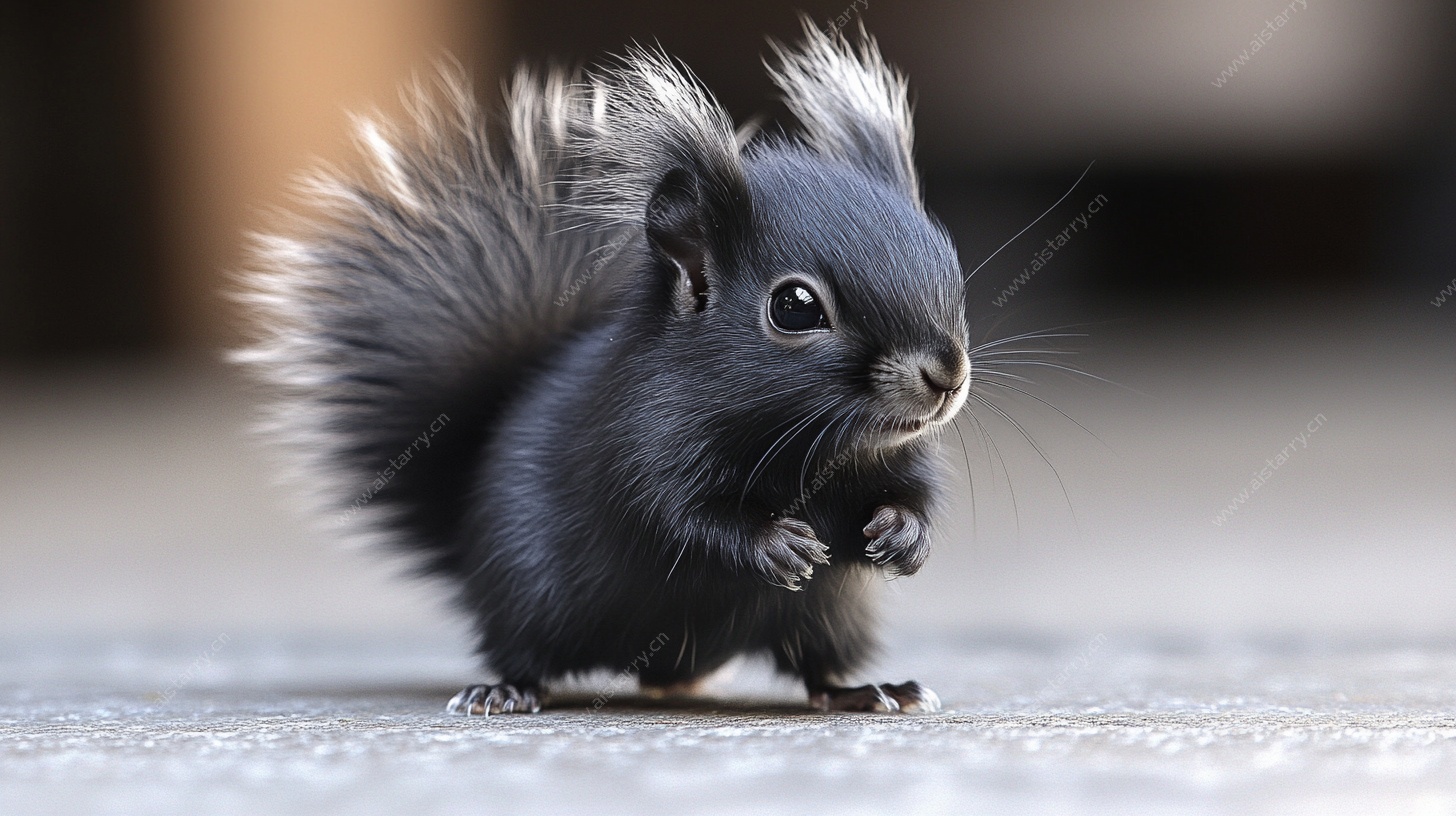 可爱黑松鼠站立萌态十足