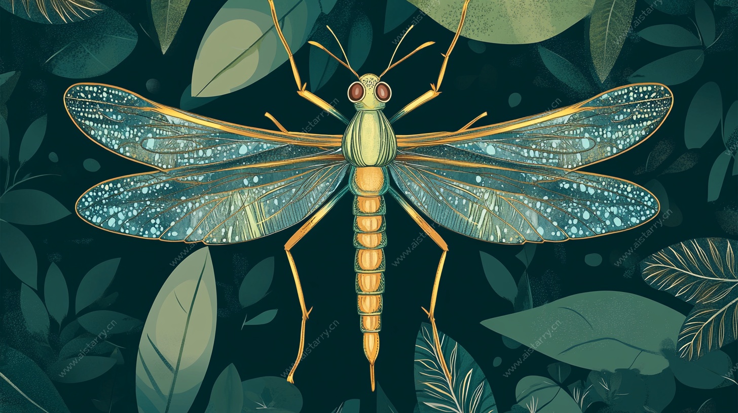 梦幻蓝绿蜻蜓插画