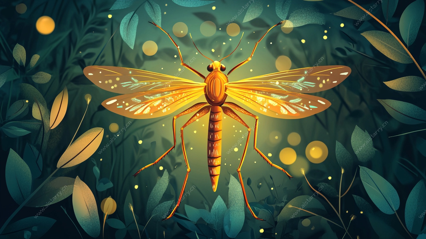 梦幻夜中飞舞的金色蜻蜓