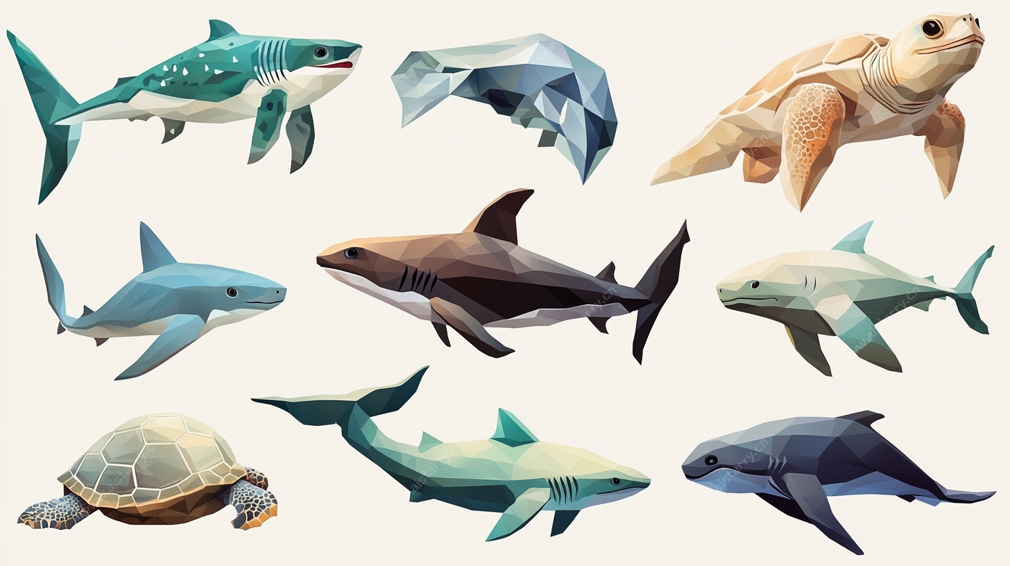 海洋动物低多边形插画集