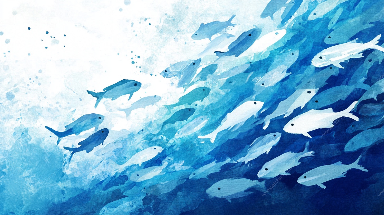 群鱼畅游水彩海洋画面