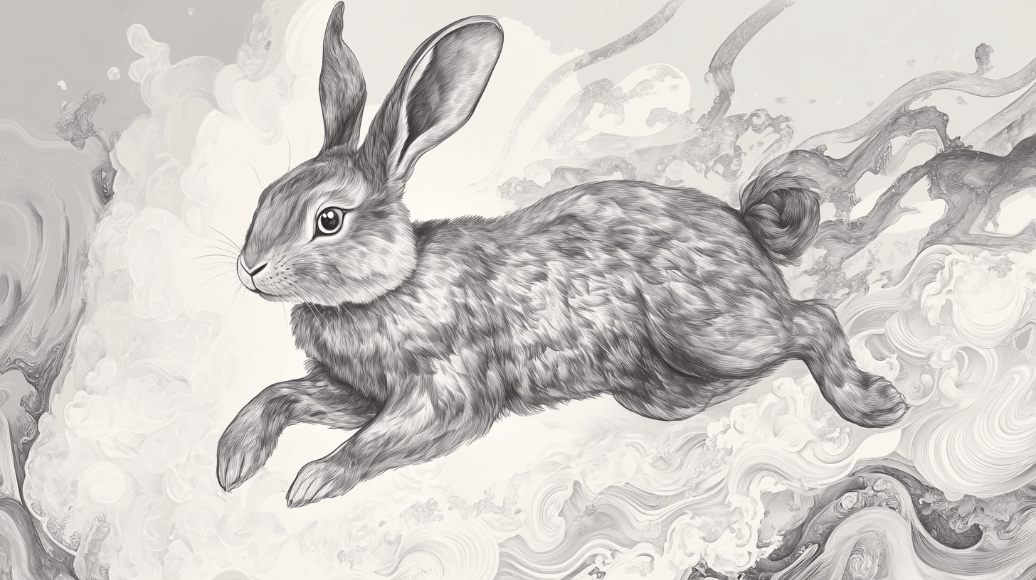 水墨风奔跑野兔插画