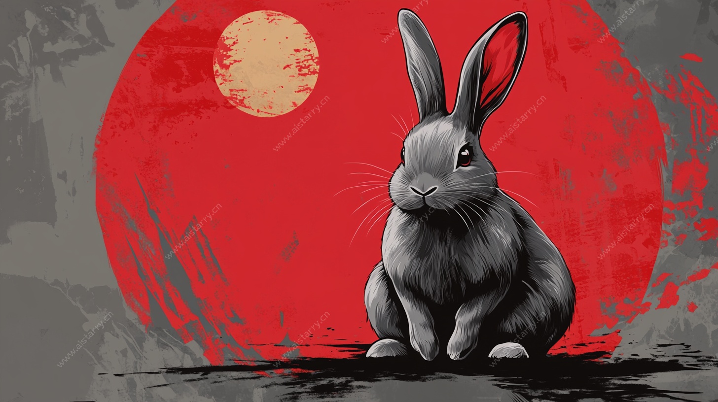 月下灰兔插画