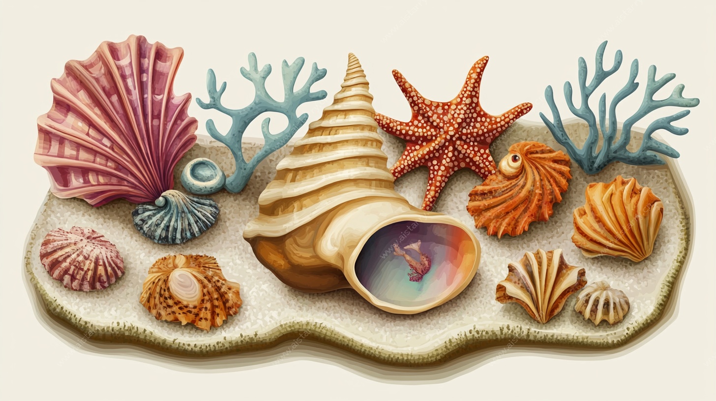 海洋贝壳珊瑚精美插画
