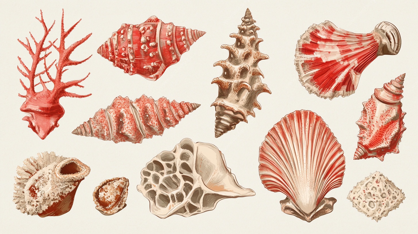多样海洋贝壳插画集合