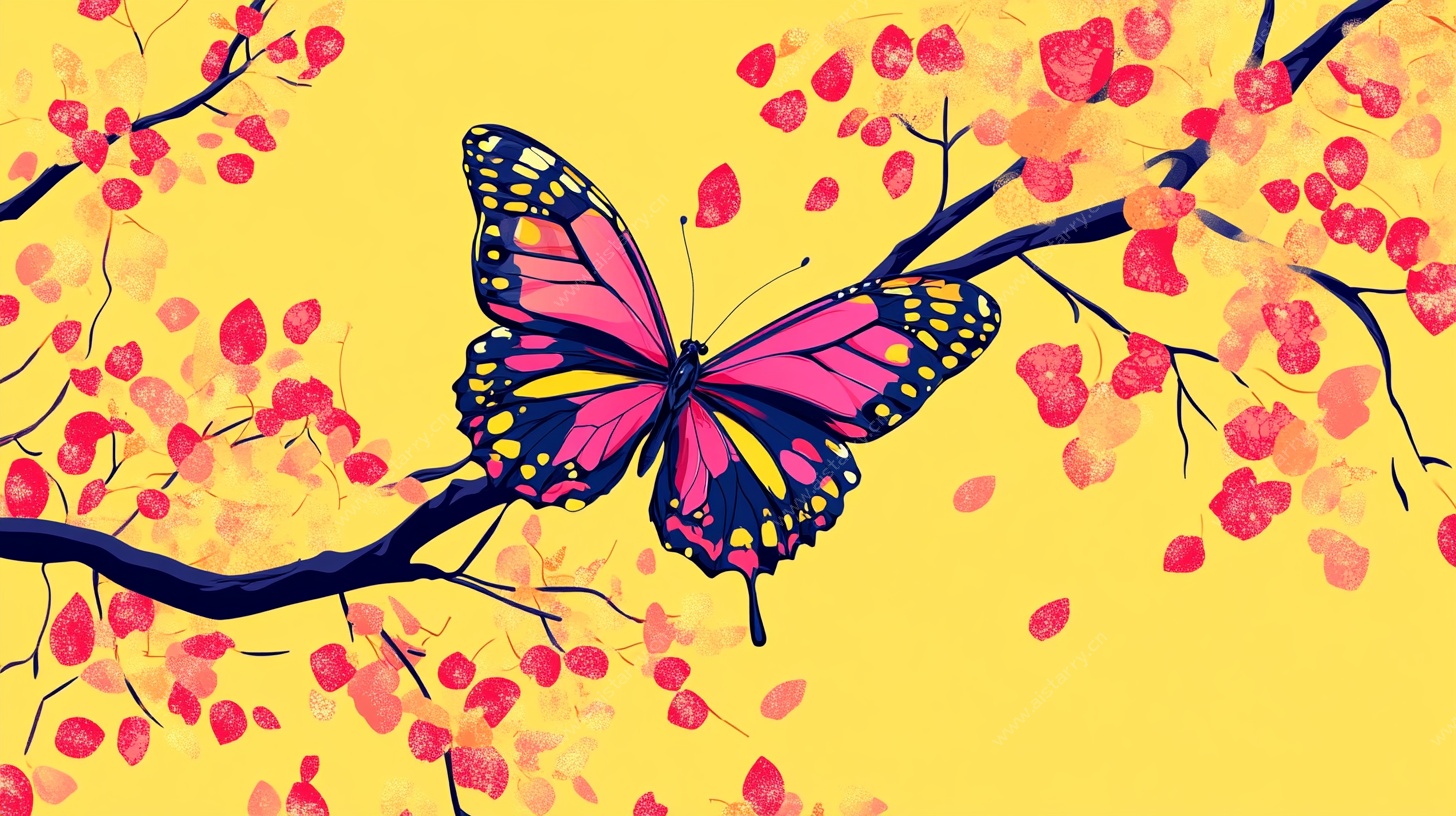 蝴蝶栖于繁花枝头