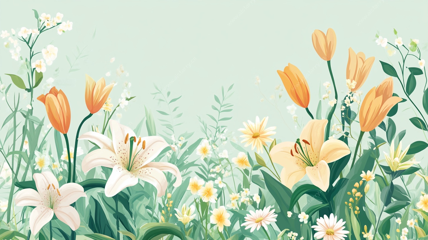 春日花卉清新插画