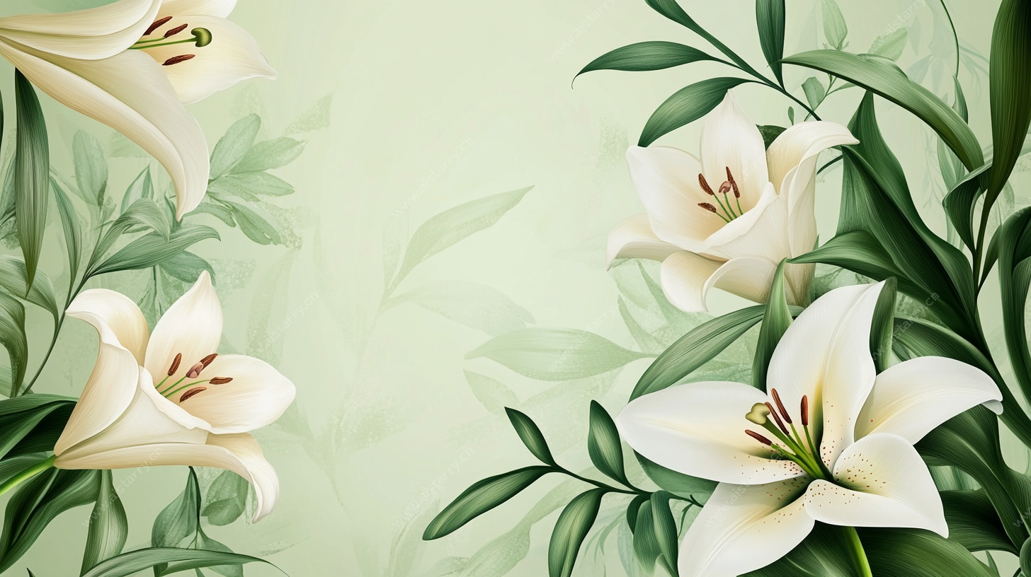 清新百合花卉插画背景图